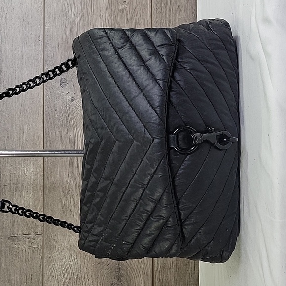 Rebecca Minkoff Black Nylon Quilted Chain Strap Crossbody Shoulder Bag - Picture 2 of 15